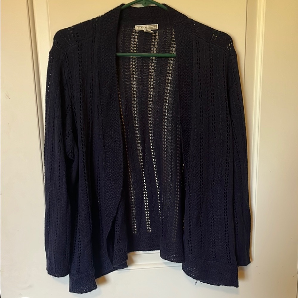 Dana Buchman Navy Blue Cardigan Sweater Lightweight Knit